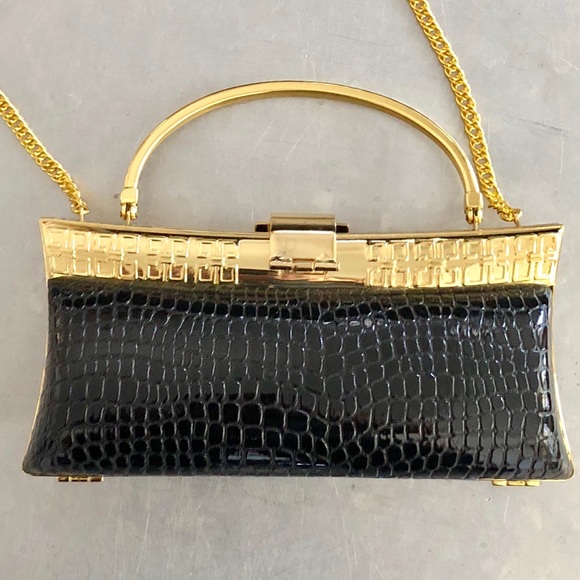 Black & Gold Croc Print Evening Bag - Picture 8 of 11